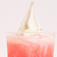 Strawberry Watermelon Soda Float With Vanilla Ice Cream · Classic vanilla ice cream topped with pop rocks floating on fruit soda