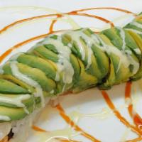 Gator Roll · Shrimp tempura and sweet mango inside with avocado on topped served with unagi sauce and hon...