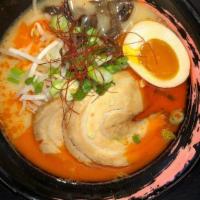 Tonkotsu (Red) · Hakata style pork broth ramen seasoned with spicy paste and finished with a drizzle of spicy...
