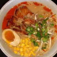 Chicken Paitan (Red) · Silky style chicken broth ramen seasoned with spicy paste and finished with a drizzle of spi...