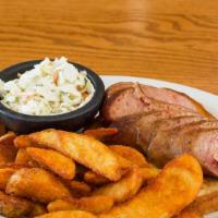 Smoked House Sausage Dinner · House Smoked Sausage Dinner Served with Fries and Jalapeno Coleslaw