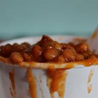 Peach, Bacon, And Habanero Baked Beans · House baked beans, habanero and stewed peaches.