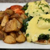 Meeting Street Florentine · STEAMED SPINACH, POACHED EGGS SERVED ON ENGLISH MUFFIN AND HOLLANDAISE