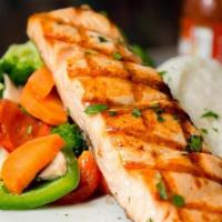 Grilled Fresh Salmon · Grilled Fresh Salmon . With Steamed Vegetables and Rice