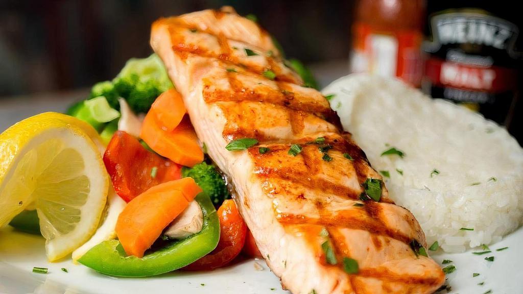 Grilled Fresh Salmon · Grilled Fresh Salmon . With Steamed Vegetables and Rice
