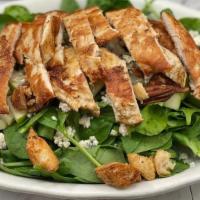 Spinach Salad · Baby spinach leaves, red onion rings, gorgonzola cheese, pecan halves, . Granny Smith apple,...