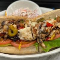 Chicken Vegetable · A COMBINACIÓN OF CHOPPED MERINATED GRILLED CHICKEN AND SAUTÉED PEPPERS, MUSHROOMS, ONIONS,WI...