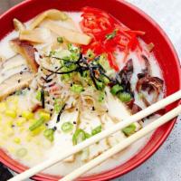 1-Up Ramen · Choose egg noodles or kale noodles. Creamy vegetarian broth, fried tofu, black mushroom, shi...