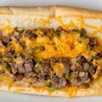 Philly Cheesesteak Hoagie · Sautéed onions and Cheddar cheese.