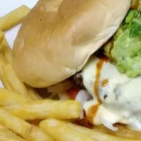 South Texas Chipotle Guacamole Burger · 1/3 ib. Burger, bordertown chipotle pepper sauce, melted in queso cheese, topped with guacam...