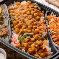 Chana Masala · Chickpeas with a blend of spices, onions, chilies, and tomatoes.