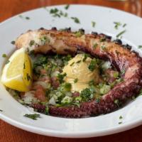 Octopus · Marinated octopus, char-grilled served with fava