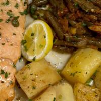 Grilled Salmon Filet · Grilled filet of salmon served with 2 sides