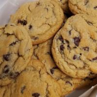Chocolate Chip Cookies · Classic chocolate chip cookies. Cookies are palm-sized
and can be customized by adding nuts.