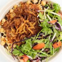 Koshary & Salad Combo · Add some greens to your grains! Includes koshary bowl and ready mixed salad side by side.