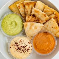 Bread & Dip Mezza Basket · Choose up to three dips. Served with pita chips.