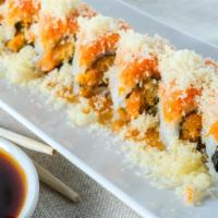 Dynamite Roll(8Pcs) · Spicy and raw. In: Spicy yellowtail and crunch. Out: Spicy tuna, crunch, and chef's special ...