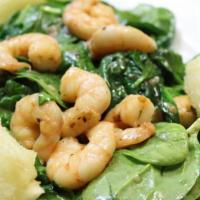 Shrimp Iza · sautéed shrimp in garlic with baby spinach