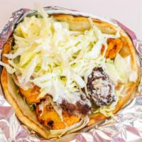 Beef, Lamb, Shrimp, Falafel Or Chicken Gyro Platter Meal · Beef, lamb, shrimp, falafel or chicken gyro on pita bread with french fries and a can of sod...