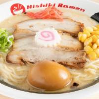 Nishiki Ramen W/Egg (Delivery) · Classic Tonkotsu Ramen.  Tonkotsu broth, Pork Belly Chashu, Slow Egg, Corn, Green Onion, Gin...