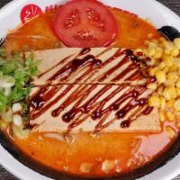 Spicy Vegetarian (Delivery) · Creamy Soy Bean based broth with Homemade Spicy Hot Sauce.  Marinated and slow cooked Organi...