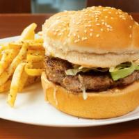 Turkey Burger (Single) · Comes with Jeff sauce, lettuce, tomato, onions & pickles