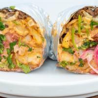 California Burrito · Served with carne asada (or chicken), French fries, Cheddar cheese, pico de gallo, cilantro,...