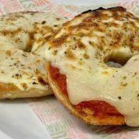 Pizza Bagel · Mozzarella, homemade pizza sauce & Italian seasoning on bagel of choice