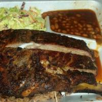 Slab Of Spork Spare Ribs Plate · Very Meaty and Larger than Baby Backs, two 8 Oz sides and bread