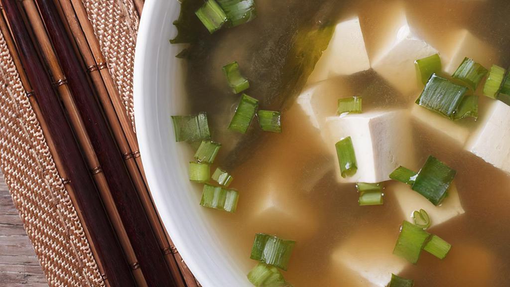 Tofu Soup · Vegetarian. In light broth with seaweed and scallion.