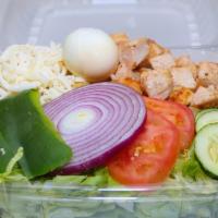 Grilled Chicken Salad · Iceberg lettuce, grilled chicken, cucumbers, tomatoes, green peppers and onions.