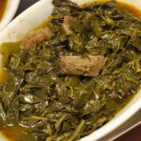Gomen Besega · Cubed Beef simmered with collard greens with spices