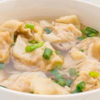 Wonton Soup · Shrimp and pork dumplings soup with roasted pork, lettuce, and scallions. Topped with crushe...