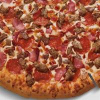 4 Meat Pizza · Pepperoni, ham, bacon, sausage.