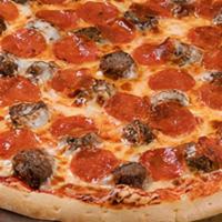 Pepperoni Meatball Pizza · Our signature pizza sauce with mozzarella cheese, pepperoni and meatball.
