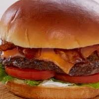 Recipe Bacon Burger · Enjoy bacon? Our bacon cheese burger made with fresh north American beef comes with pieces o...