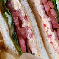 Spicy Pimiento Blt · Toasted white bread, spicy pimiento cheese, crisp applewood bacon, vine ripened tomato, and ...