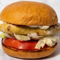 Turket Burger W/Chorizo · Comes with Cilantro mayo,lettuce and tomato