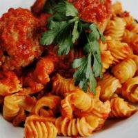 Pasta & Meatballs · Choice of penne, spaghetti, homemade radiatore or homemade pappardelle; served with two hous...
