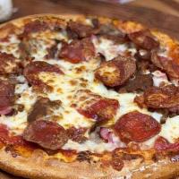 Manny’S Meat Special · Sausage, pepperoni, ground beef, bacon, ham, and gyro