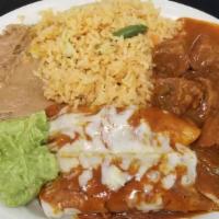 10  Tejas Plote · Beef and gravy, Two cheese enchiladas, rice, guacamole and beans. carne con salsa, one enchi...