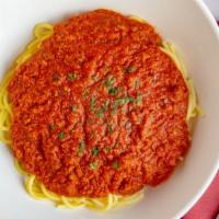 Spaghetti With Meat Sauce · Our hearty meat sauce served over spaghetti.