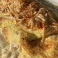 Shrimp & Crab Omelette · A creamy blend of shrimp, crab, and melted Provolone cheese topped with Parmesan cheese.