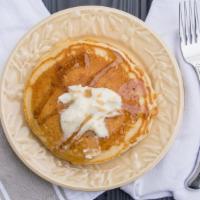 Buttermilk Pancakes · Five pancakes made with mom's recipe and farm fresh eggs for a great country flavor. Served ...