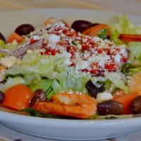 Willie The Greek Salad · Our version of the Greek salad: Feta cheese, kalamata olives, red onion, red peppers, assort...