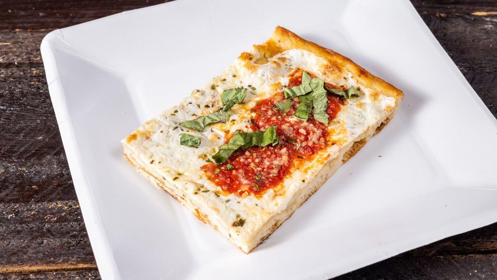 Grandma’S Pizza Pie · Square thin crust, Sicilian, tomato sauce, garlic, fresh mozzarella and basil.