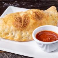 Calzone With Mozzarella Cheese · With pizza sauce on the side.