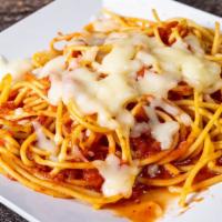 Spaghetti With Marinara Sauce · Includes three pieces of garlic knots.