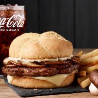 Mushroom Jack Burger Combo · A ¼ Burger with fresh Portobellos, Garlic Aioli, and Monterey Jack Cheese. Includes a regula...