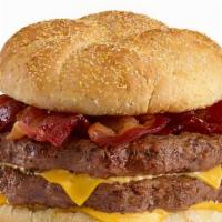 Double Bacon Cheeseburger · Two hot and juicy, 1/4 lb. patties served on a buttery Kaiser roll with two slices of Americ...
